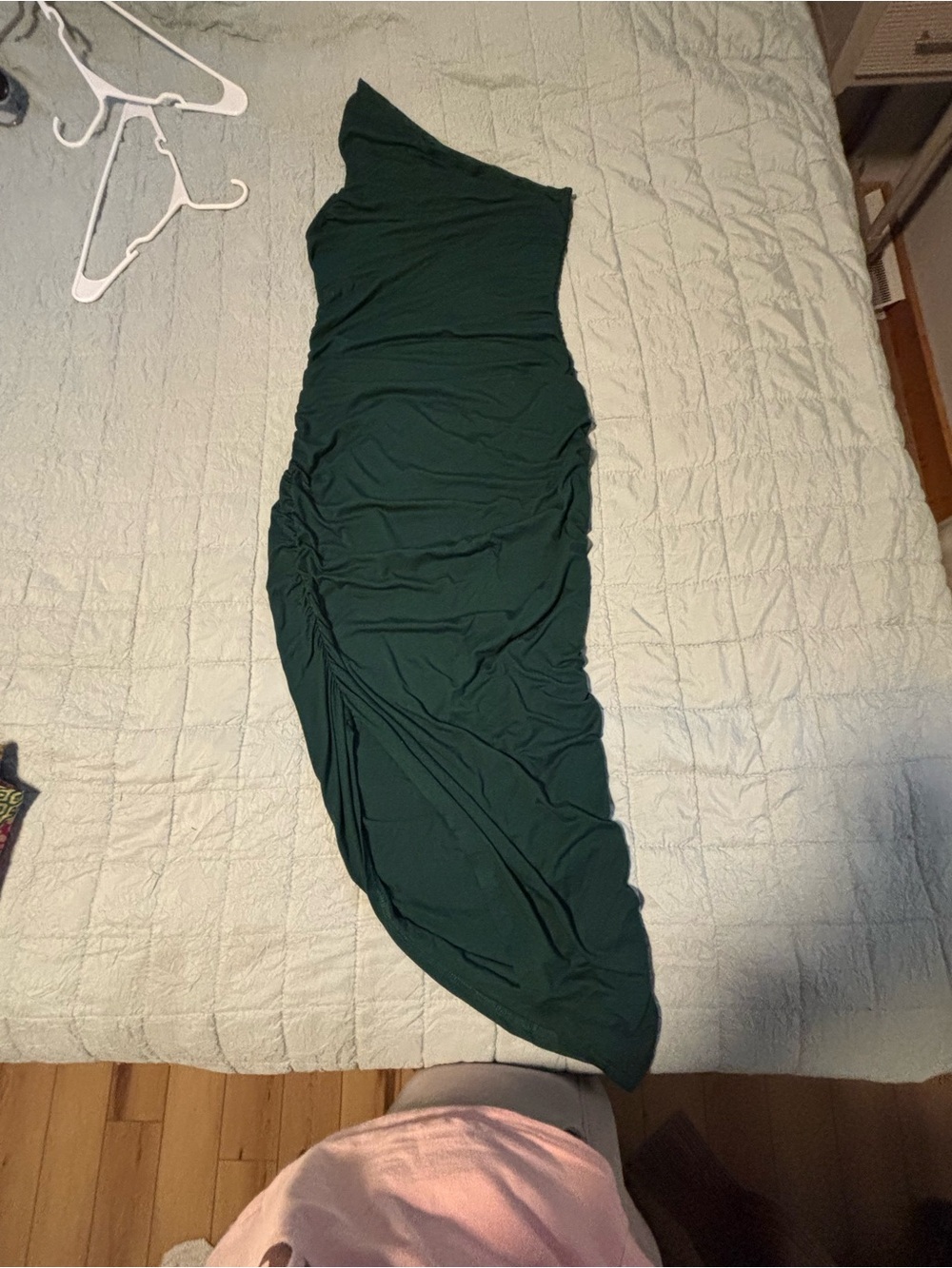 Elegant One-Shoulder Ruched Maxi Dress - Forest Green